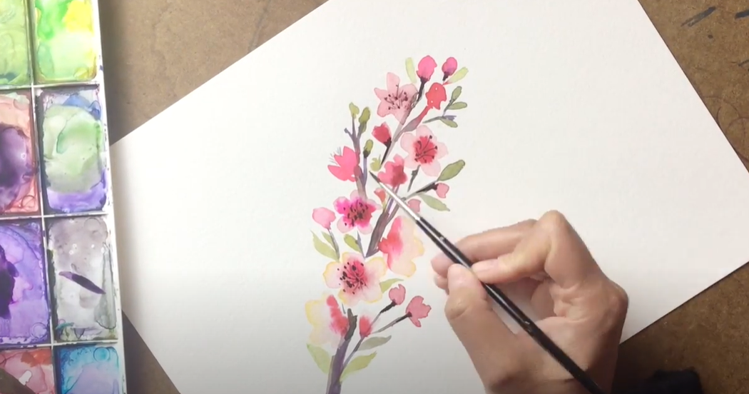 Cherry Blossoms Watercolor Tutorial | paperwand.com